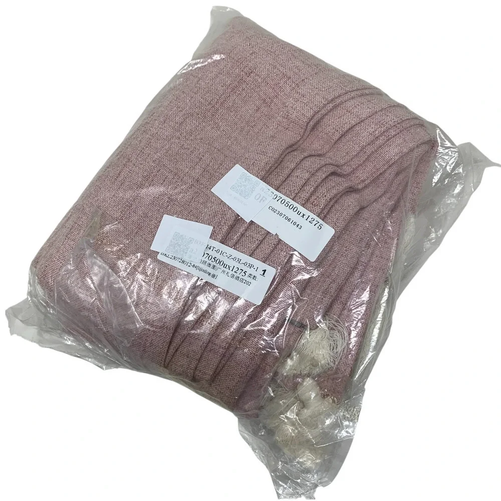 NEW Farmhouse Cottage Rectangle Pink Cotton Linen Table Cloth Tassels 71